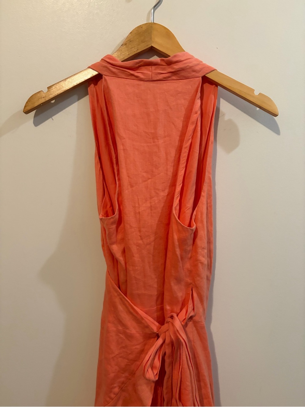 Ralph Lauren Peach 100% Linen A-Line Ruffle Halter Midi Wrap Sun Dress Size 12 - Picture 6 of 12